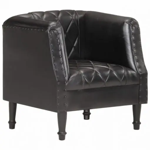 vidaXL Tub Chair Black Real Goat Leather