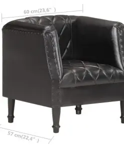 vidaXL Tub Chair Black Real Goat Leather