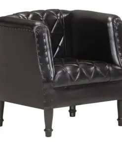 vidaXL Tub Chair Black Real Goat Leather