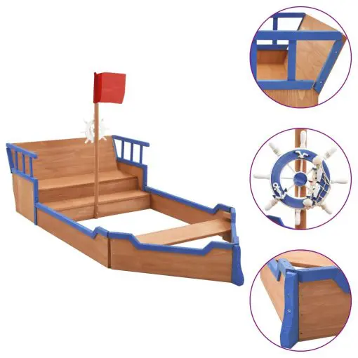 vidaXL Sandbox Pirate Ship Firwood 190×94.5×136 cm