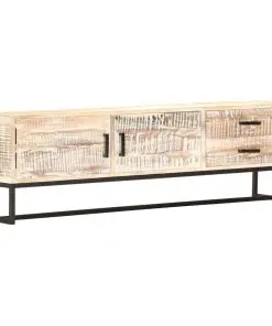 vidaXL TV Cabinet White 140x30x45 cm Solid Acacia Wood