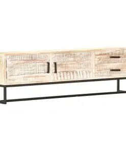 vidaXL TV Cabinet White 140x30x45 cm Solid Acacia Wood