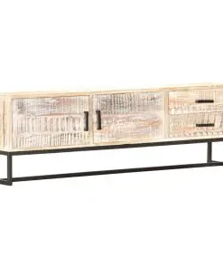 vidaXL TV Cabinet White 140x30x45 cm Solid Acacia Wood