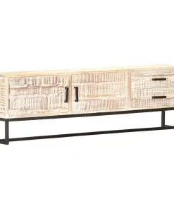 vidaXL TV Cabinet White 140x30x45 cm Solid Acacia Wood