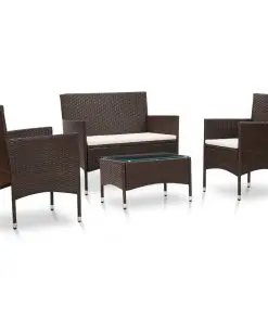 vidaXL 4 Piece Garden Lounge Set with Cushions Poly Rattan Brown