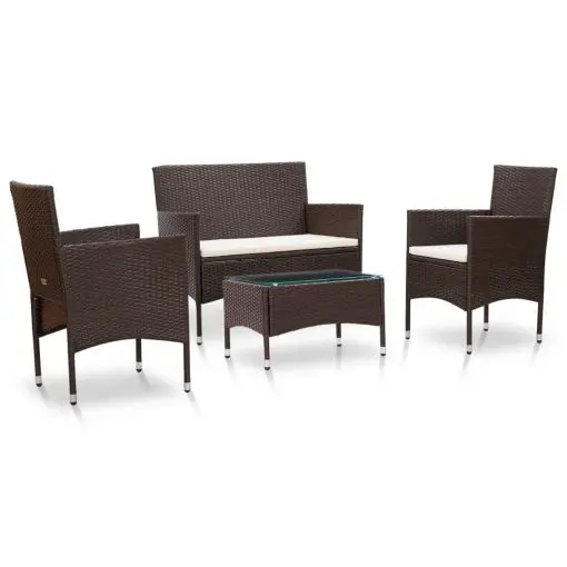 vidaXL 4 Piece Garden Lounge Set with Cushions Poly Rattan Brown