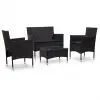 vidaXL 4 Piece Garden Lounge Set with Cushions Poly Rattan Black vidaXL 4 Piece Garden Lounge Set with Cushions Poly Rattan Black