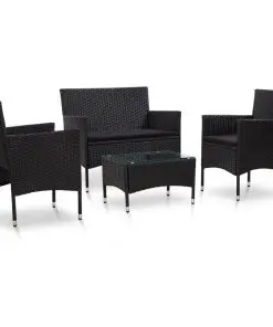 vidaXL 4 Piece Garden Lounge Set with Cushions Poly Rattan Black