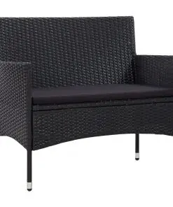 vidaXL 4 Piece Garden Lounge Set with Cushions Poly Rattan Black