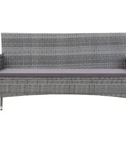 vidaXL 3-Seater Garden Sofa with Cushions Grey Poly Rattan