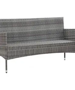 vidaXL 3-Seater Garden Sofa with Cushions Grey Poly Rattan