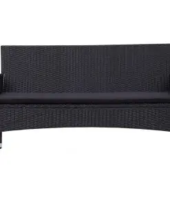 vidaXL 3-Seater Garden Sofa with Cushions Black Poly Rattan