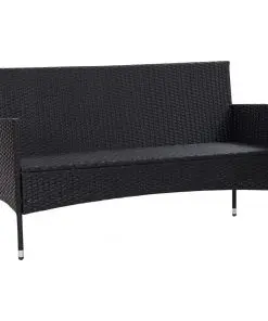 vidaXL 3-Seater Garden Sofa with Cushions Black Poly Rattan