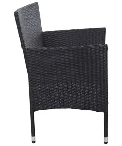 vidaXL 3-Seater Garden Sofa with Cushions Black Poly Rattan