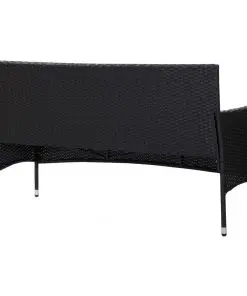 vidaXL 3-Seater Garden Sofa with Cushions Black Poly Rattan