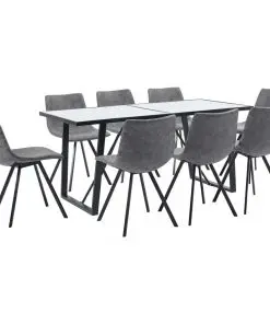 vidaXL 9 Piece Dining Set Grey Faux Leather