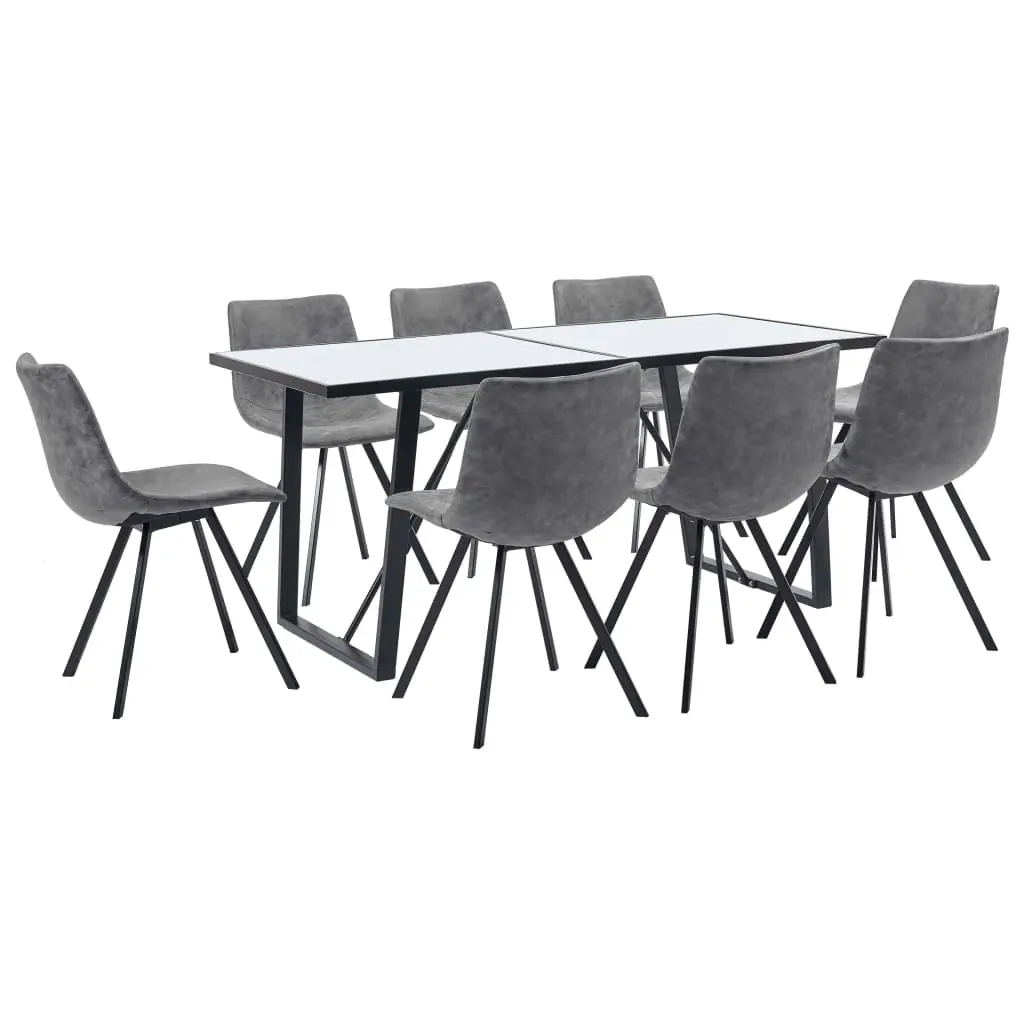 vidaXL 9 Piece Dining Set Grey Faux Leather