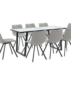 vidaXL 9 Piece Dining Set Light Grey Faux Leather