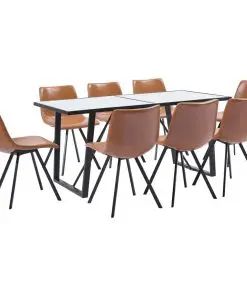 vidaXL 9 Piece Dining Set Cognac Faux Leather