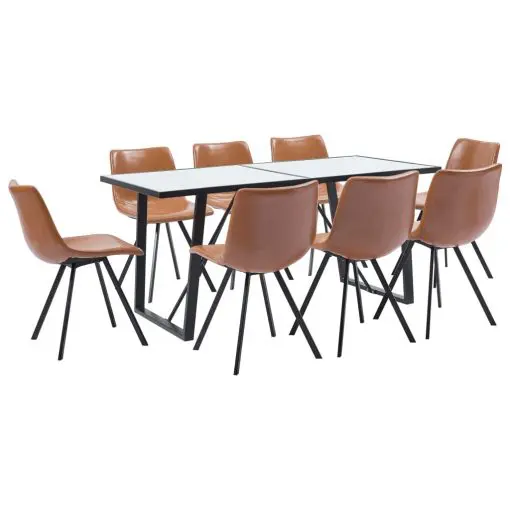 vidaXL 9 Piece Dining Set Cognac Faux Leather
