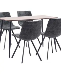vidaXL 5 Piece Dining Set Black Faux Leather