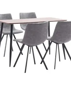 vidaXL 5 Piece Dining Set Grey Faux Leather