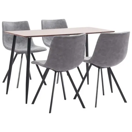 vidaXL 5 Piece Dining Set Grey Faux Leather