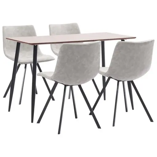 vidaXL 5 Piece Dining Set Light Grey Faux Leather