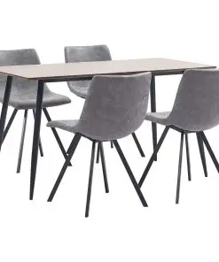 vidaXL 5 Piece Dining Set Grey Faux Leather