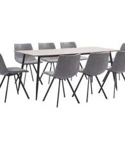 vidaXL 9 Piece Dining Set Grey Faux Leather