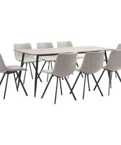 vidaXL 9 Piece Dining Set Light Grey Faux Leather