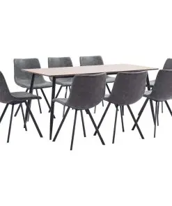 vidaXL 9 Piece Dining Set Grey Faux Leather