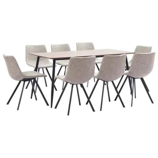 vidaXL 9 Piece Dining Set Light Grey Faux Leather