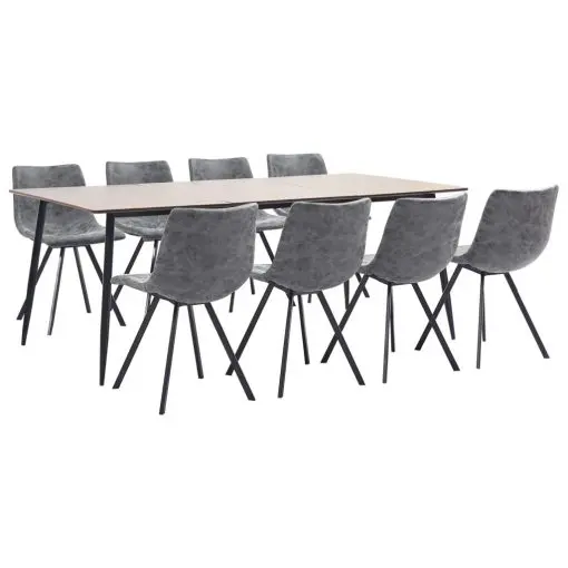 vidaXL 9 Piece Dining Set Grey Faux Leather