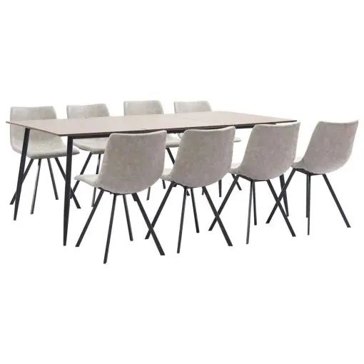 vidaXL 9 Piece Dining Set Light Grey Faux Leather