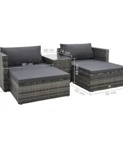 vidaXL 5 Piece Garden Lounge Set with Cushions Poly Rattan Grey