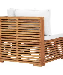 vidaXL Garden Corner Sofa with Cream Cushion Solid Teak Wood