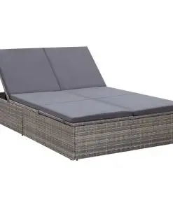 vidaXL Double Sun Lounger with Cushion Poly Rattan Grey