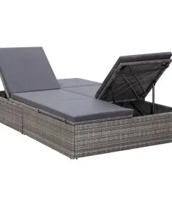 vidaXL Double Sun Lounger with Cushion Poly Rattan Grey