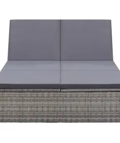 vidaXL Double Sun Lounger with Cushion Poly Rattan Grey
