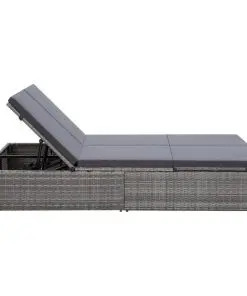 vidaXL Double Sun Lounger with Cushion Poly Rattan Grey