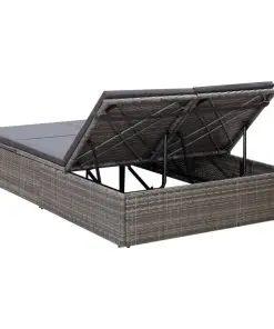 vidaXL Double Sun Lounger with Cushion Poly Rattan Grey