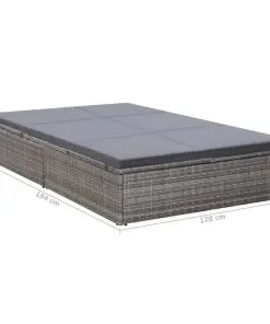 vidaXL Double Sun Lounger with Cushion Poly Rattan Grey