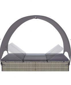vidaXL Double Sun Lounger with Canopy Poly Rattan Grey