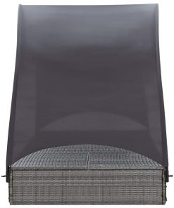 vidaXL Double Sun Lounger with Canopy Poly Rattan Grey