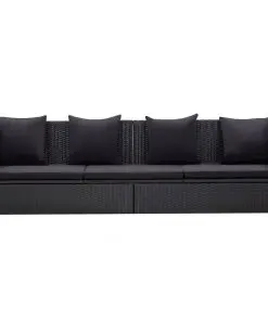 vidaXL Outdoor Sofa with Cushion and Pillow Poly Rattan Black