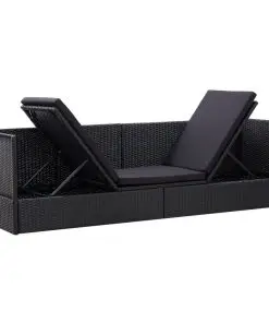 vidaXL Outdoor Sofa with Cushion and Pillow Poly Rattan Black