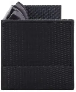 vidaXL Outdoor Sofa with Cushion and Pillow Poly Rattan Black