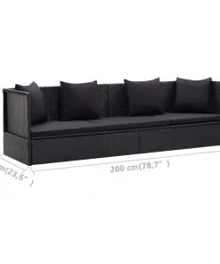 vidaXL Outdoor Sofa with Cushion and Pillow Poly Rattan Black