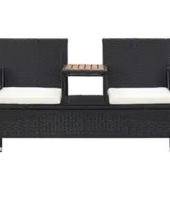 vidaXL 2-Seater Garden Bench with Tea Table 143 cm Poly Rattan Black
